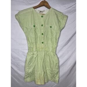Evita Sport Romper Pockets Stripes Cotton Juniors Size XS Small Button Up 70s